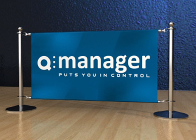 queue manager cafe barrier in blue